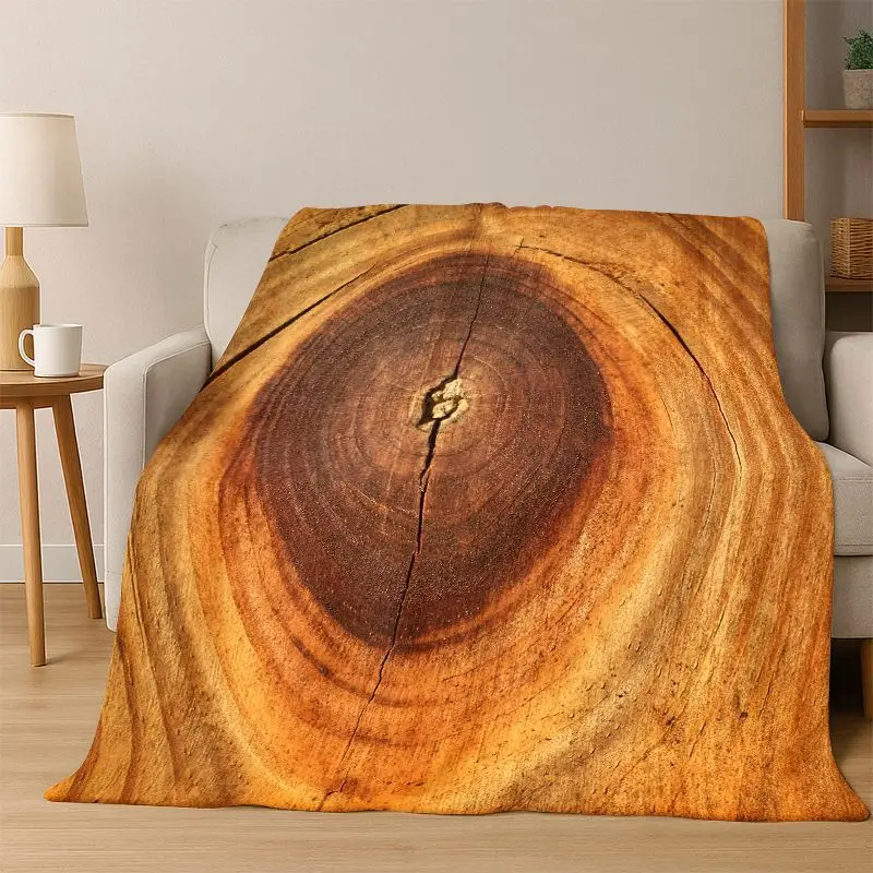 Retro Wood Grain Growth Ring Flannel Blanket Soft Warm Throw Blanket for Bedroom Living Room Bed Travel Camping Picnic Gift kid