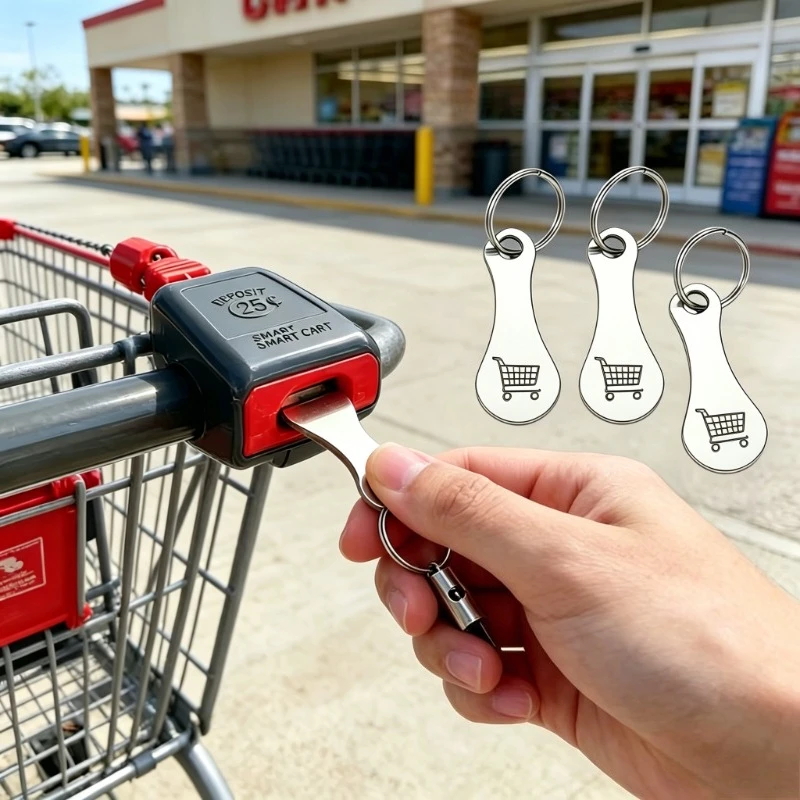 4pcs Stainless Steel Shopping Cart Keychain Set, with Shopping Cart Logo Pattern, Classic Fashion Easy Style, Unisex