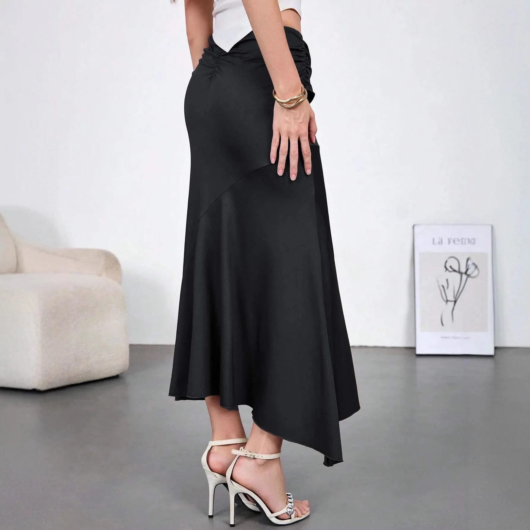 2026 Spring Women's New Wooden Decoration High Waist Slim Fashion Hip-packing Ribbon Women's Skirt