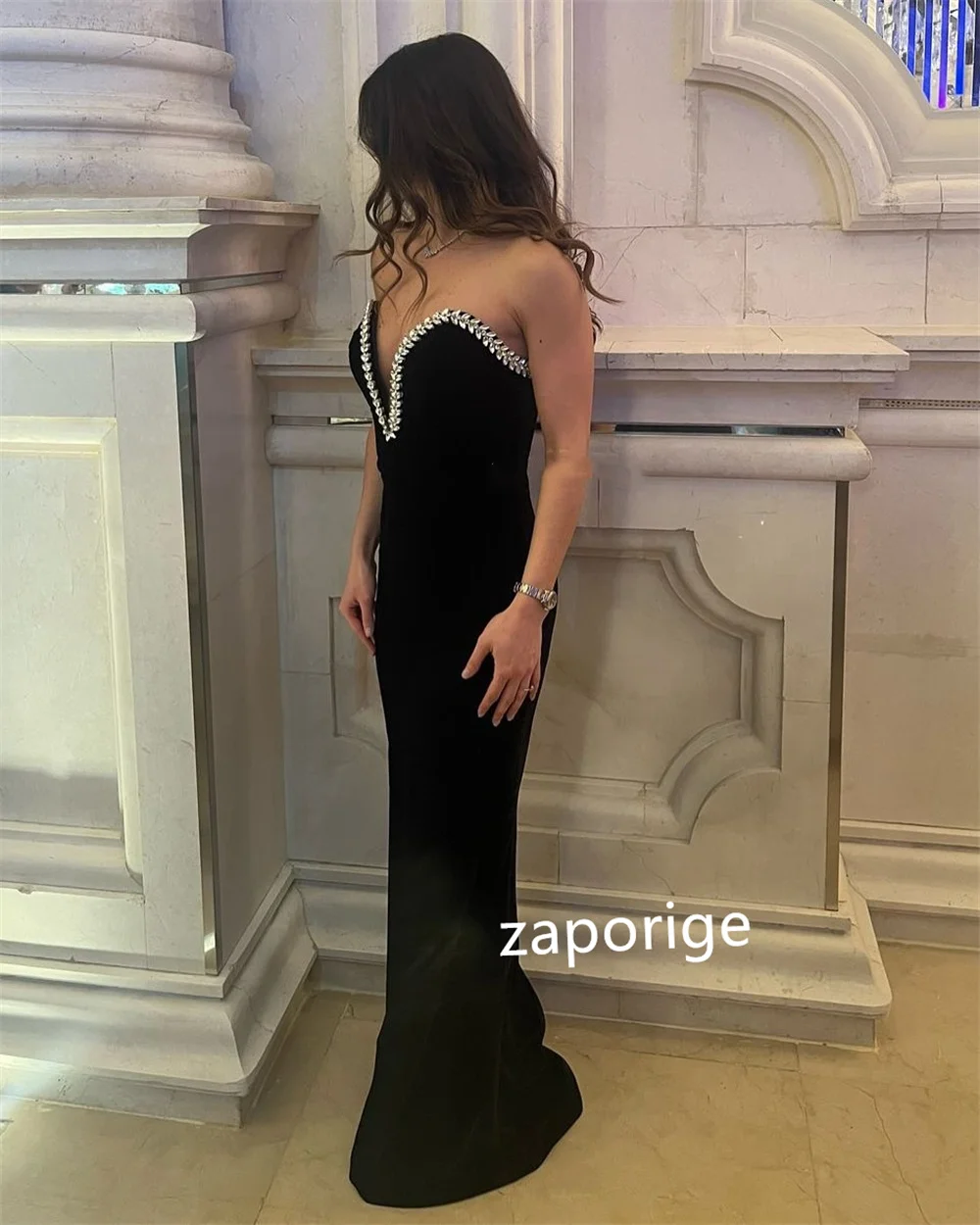 Customized Jersey Rhinestone Sheath Sweetheart Long Dresses Bespoke Occasion Cocktail Fashion Formal High Quality