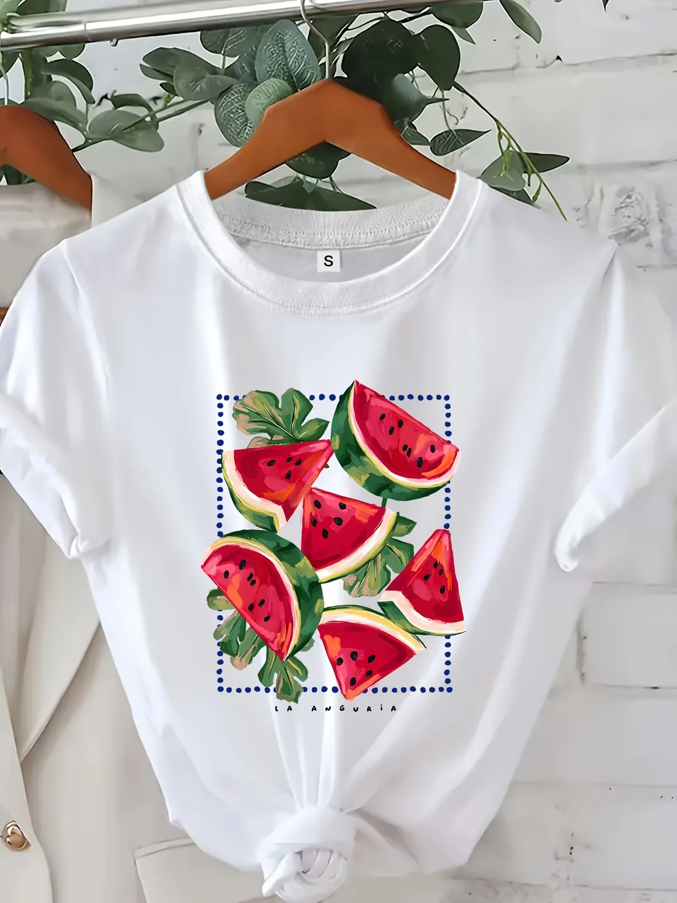 

Женская белая футболка с принтом арбуза, повседневная футболка с круглым вырезом и короткими рукавами, летние уличные футболки в стиле Харадзюку с короткими рукавами