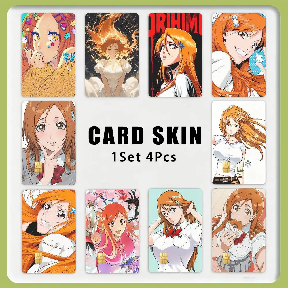 Cute BLEACH O-Orihime I-Inoue Anime 1Set 4Pcs Card Skin Stickers, Waterproof Decorative Film for Credit Debit Bank Bus IC Cards
