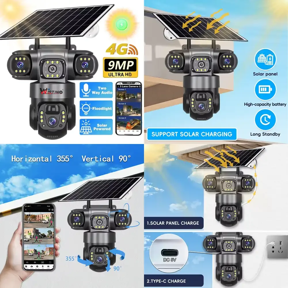 

with 9MP Ultra HD 4G Card Three Lens PTZ Humanoid Tracking Detection Voice Alarm for CCTV