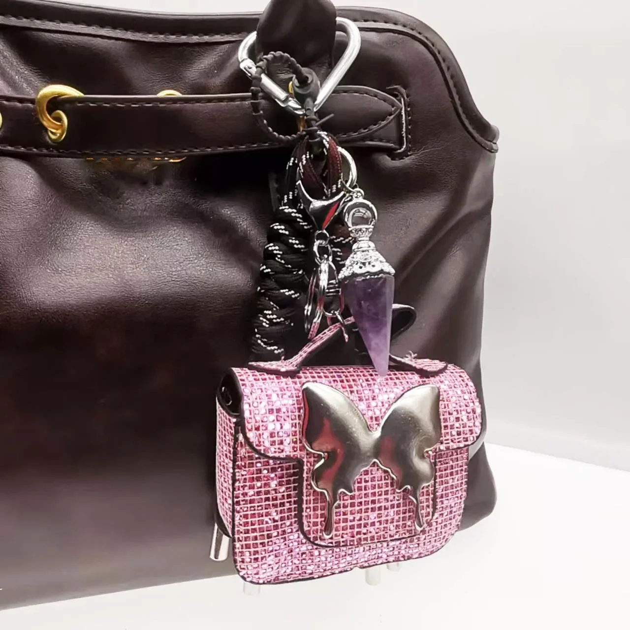 Ita saco acessórios saco encantos ametista pingente para lv saco feminino bolsa chaveiro homem mochila decoração corrente