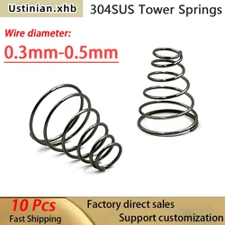 304SUS Mn Spring Steel Tower Shaped Conical Battery Spring, Wire Diameter: 0.3mm-0.5mm, 10Pcs/Order, Support Customization