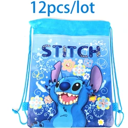 12pcs/Lot Disney Lilo Stitch Theme Mochila Happy Birthday Party Non-woven Fabrics Kids Boys Favors Drawstring Loot Gifts Bags