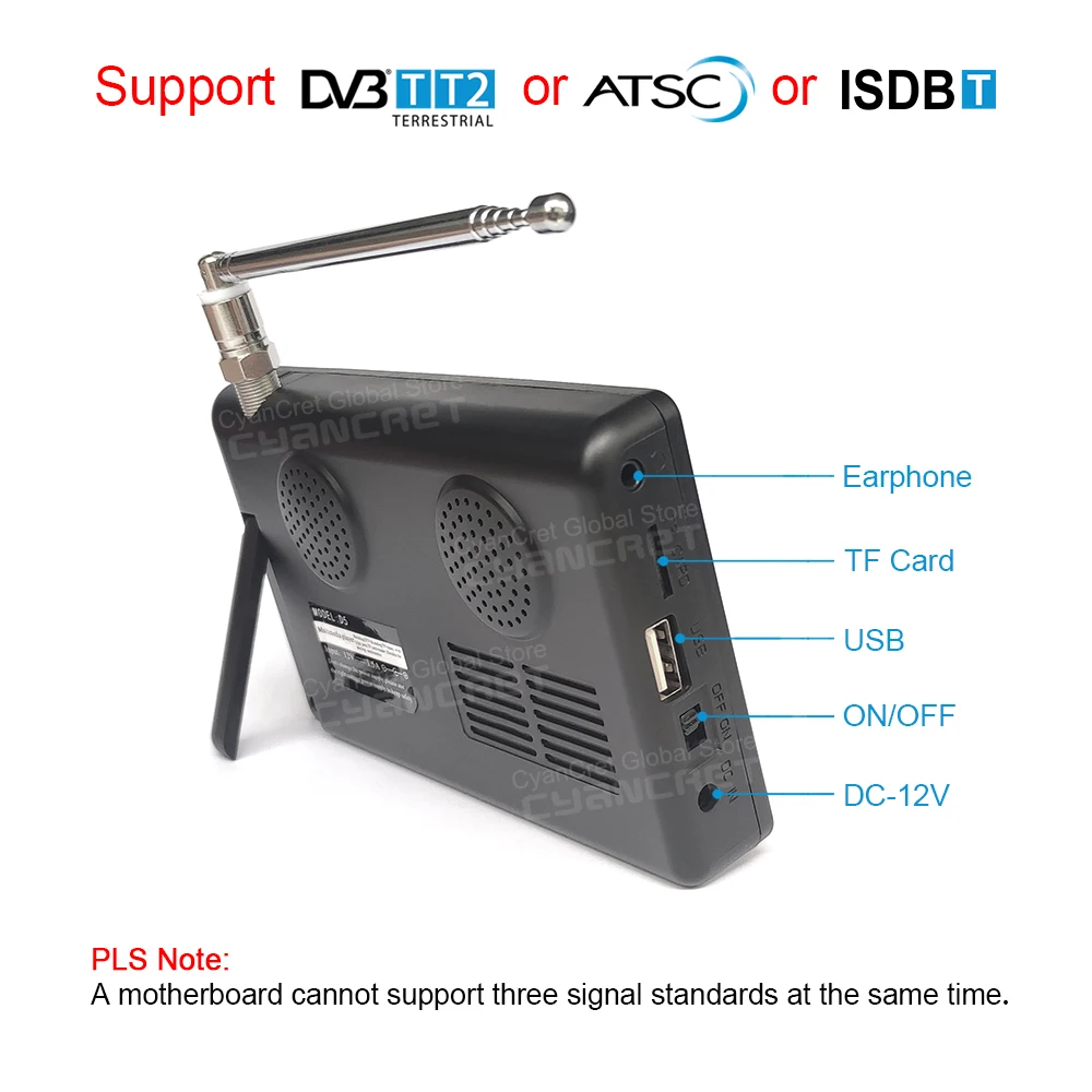 LEADSTAR D5 TV Portátil de Bolso 5 Polegadas DVB-T2 ATSC ISDB-T TDT DTT Digital e Analógica Mini Televisão Pequena para Carro Suporte TF AC3