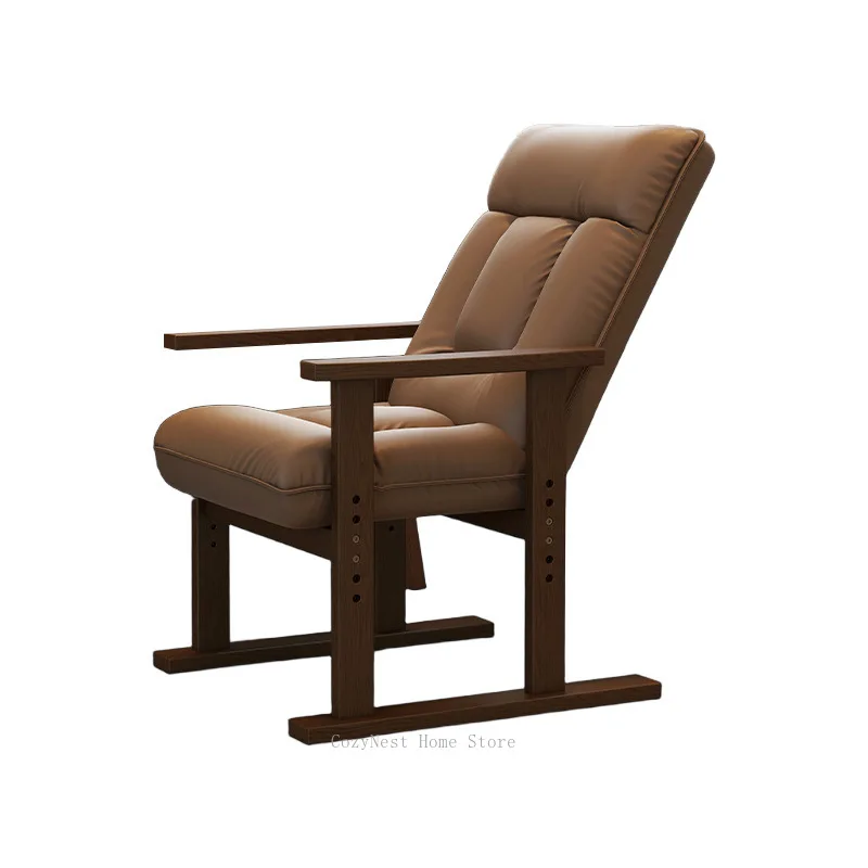 Multi-Angle Reclining Lazy Chair, Rubber Wood Computer Desk Sofa, Comfortable Seating for Home Office & Study