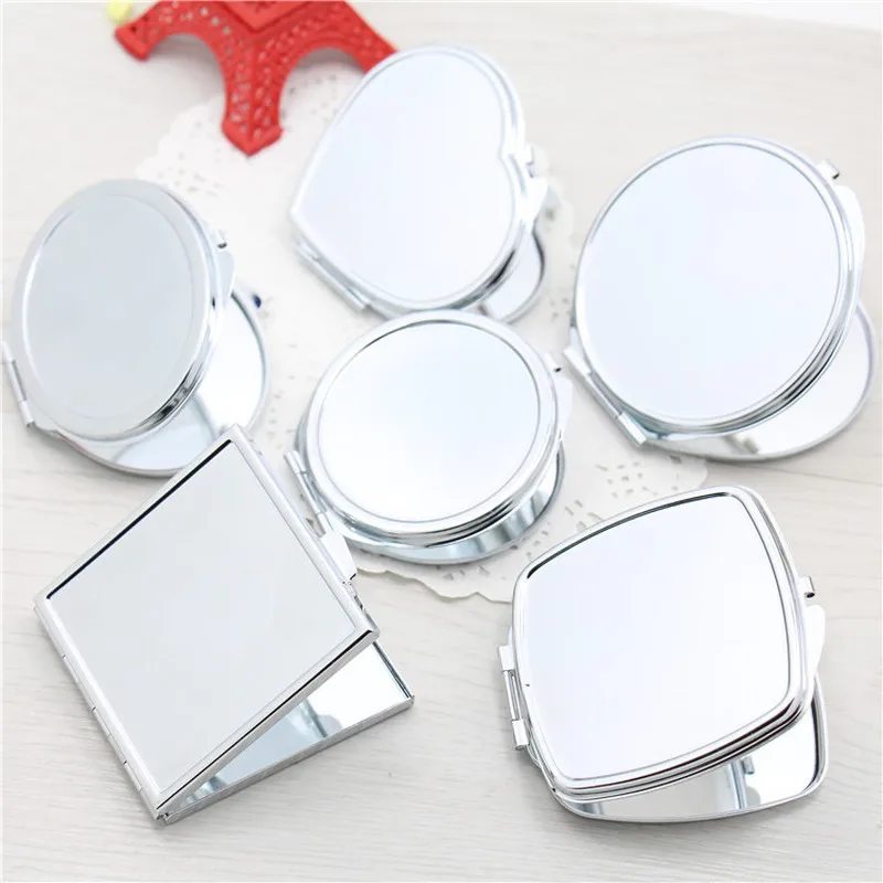 CASHOU159 Portable Stainless Steel Makeup Mirror Hand Pocket Folded-Side Cosmetic Make Up Double Mirror Small Various Shapes