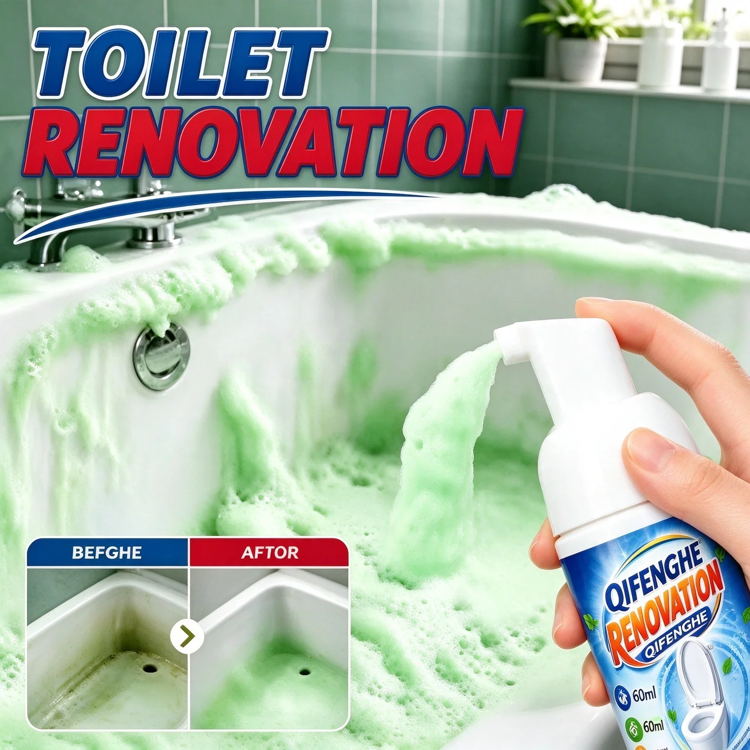60ml Toilet Bowl Descaling Foam Cleaner Powerful Stain Remover Odor Eliminator Sparkling Shine
