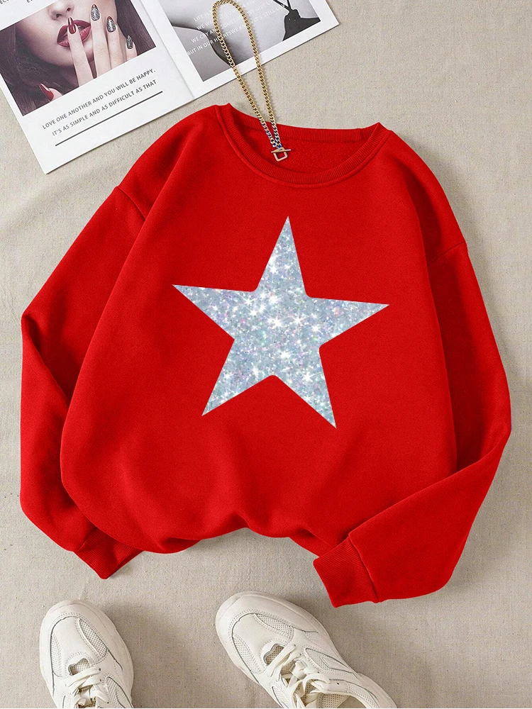 The Pentagram Of Sequins Print Female Sweatshirt Harajuku O-Neck Retro Hoody Fashion Casual Clothes Autumn Loose Tracksuit Women