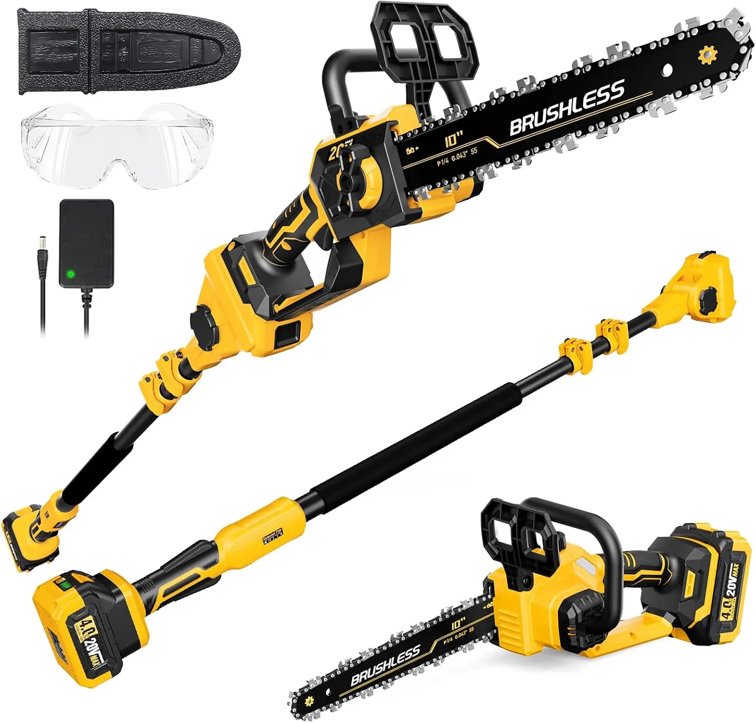 2 In 1 Cordless Pole Saw Chainsaw Compatible 20V Battery