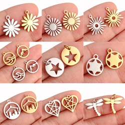 5Pcs/Lot Stainless Steel Mountain/Sea/Star/Moon Charms for Jewelry Making Supplies Diy Earring Necklace Craft Accessory Pendants