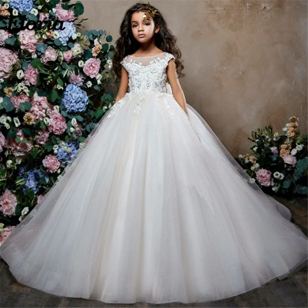 

Flower Girl Dress for Weddings Vestidos Kids Pageant Ball Gowns Feathers First Communion Floor Length Princess Dresses