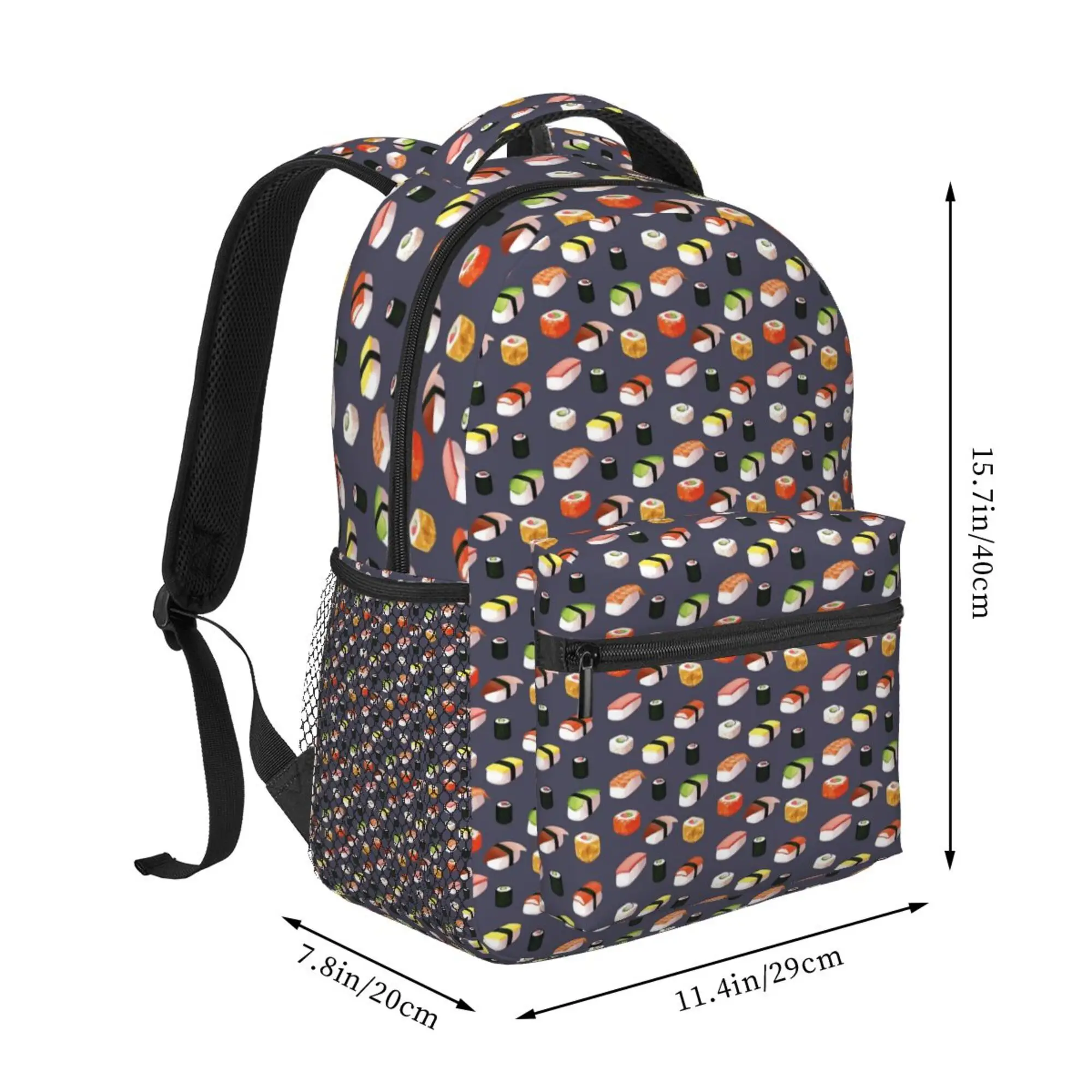 Japanese Sushi Pattern Multifunction Backpack Classic Basic Water Resistant Casual Daypack for Travel with Bottle Side Pockets