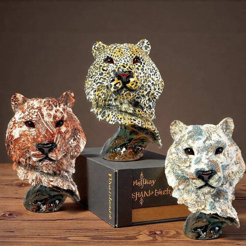 Creative Leopard Head Resin Decoration European Style Living Room Study TV Cabinet Office Abstract Animal Head Ornament
