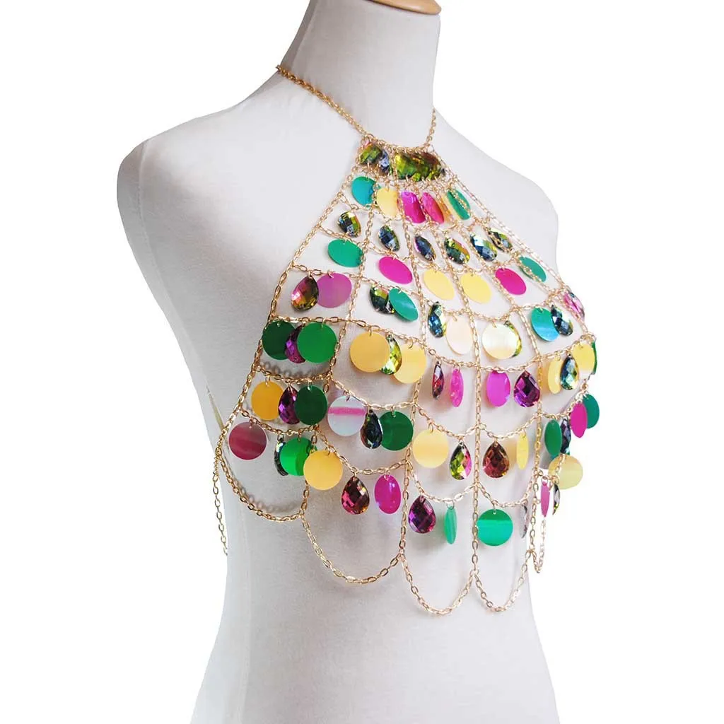 New Women's Fashion Sexy Multi-layer Colored Water Droplets Bra Body Chain