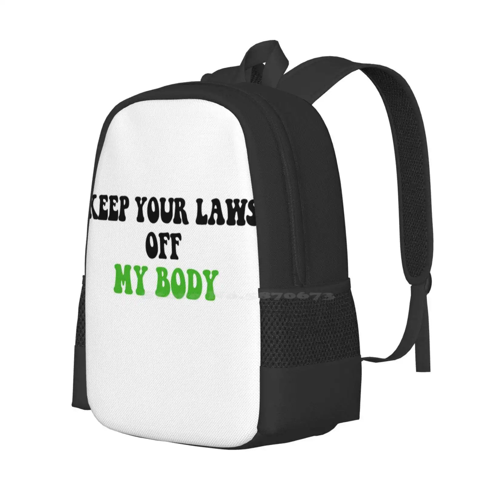 Keep Your Laws Off My Body Green Pattern Design Bag Student's Backpack Womens Rights Roe V Wade Pro Choice Pro Life Ovaries