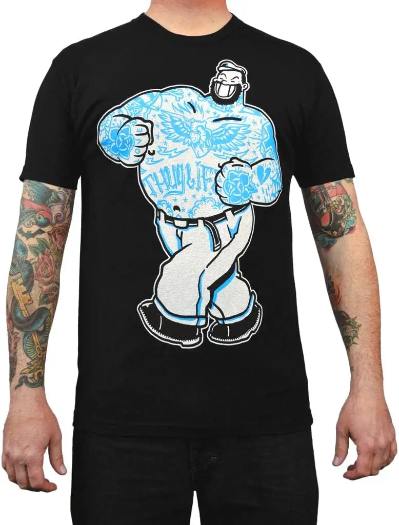 Men's Bluto Tattoo by Adi Brutus Popeye Sailor Man Vintage Cartoon Black T-Shirt