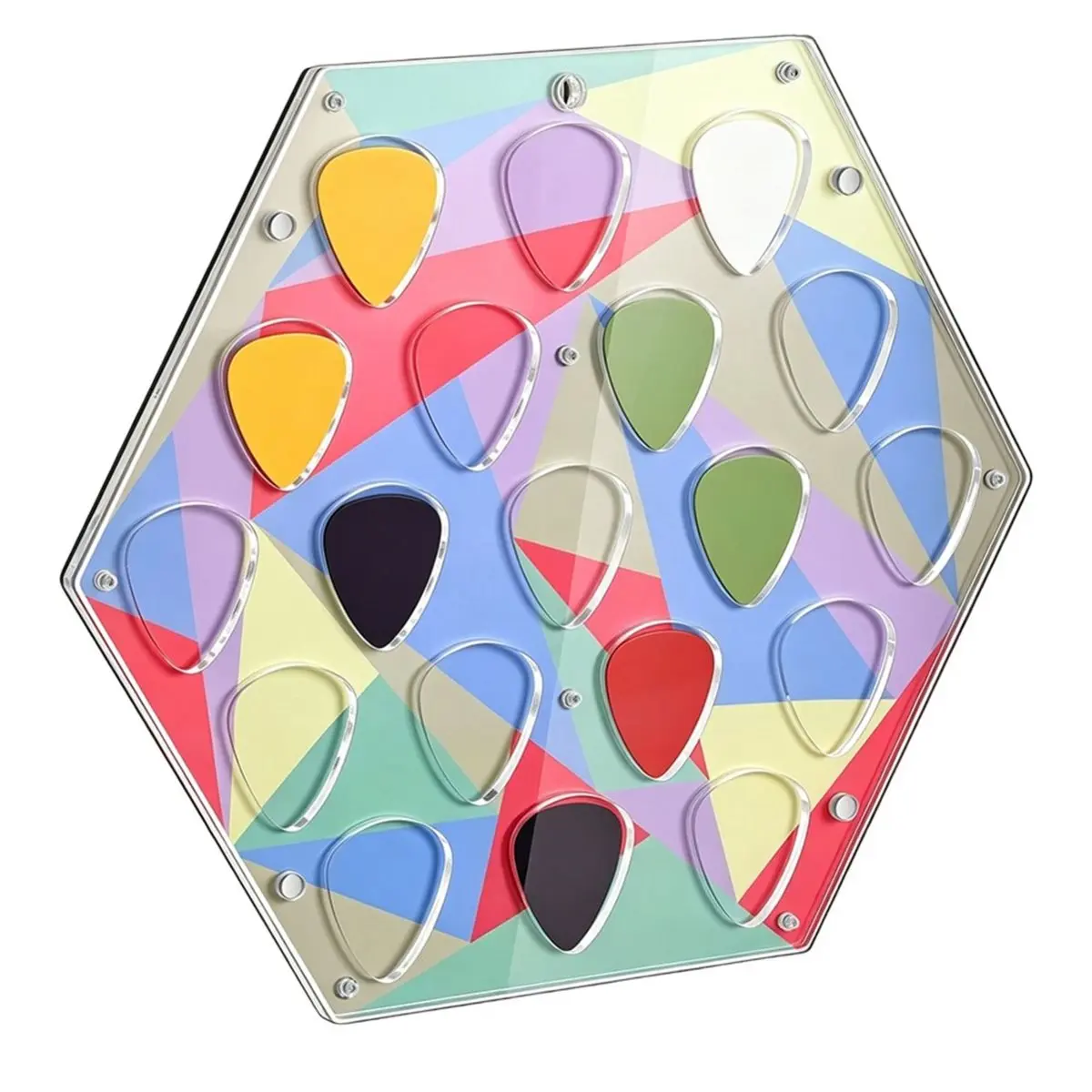 B72ABG Hexagon Acrylic Guitar Pick Display Case Holder Wall Mount Guitar Pick Storage Holder Case