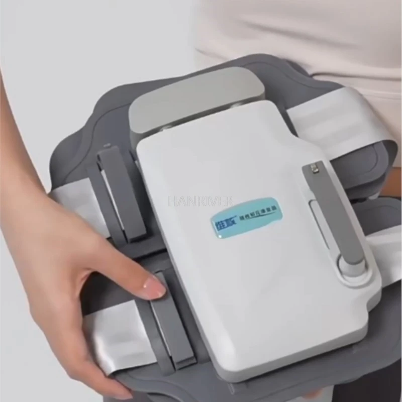 Manual lumbar traction is used to relieve lower back pain. Wearable spinal decompression for intervertebral disc protrusion