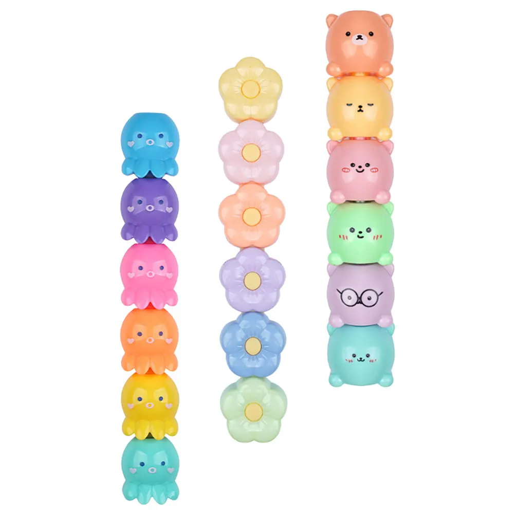 

3 Sets Cartoon Highlighters Octopus Bear Flowers Assorted Colors Mini Markers Cute Pens for Journaling School Gifts