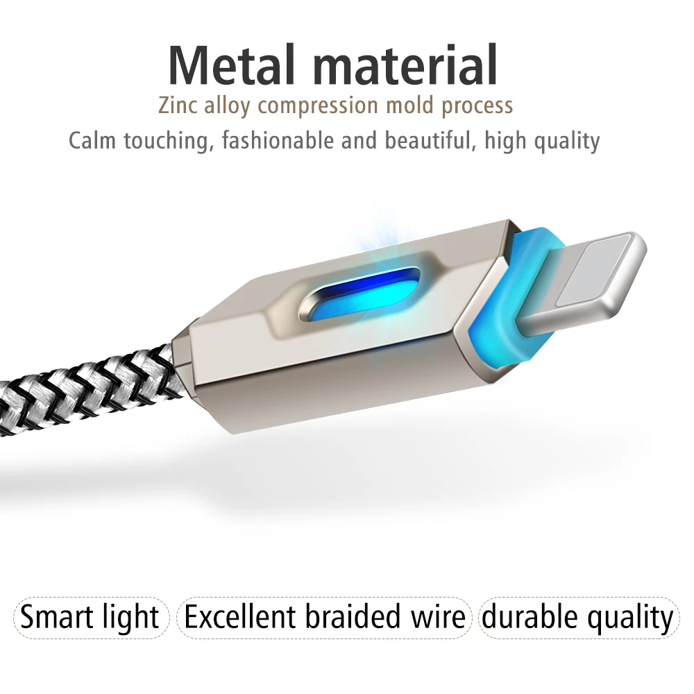 Mobile Phone Charging Cable Intelligent Variable Light Suitable For Android, Xiaomi, Huawei, Iphone Fast Charging Data Cable