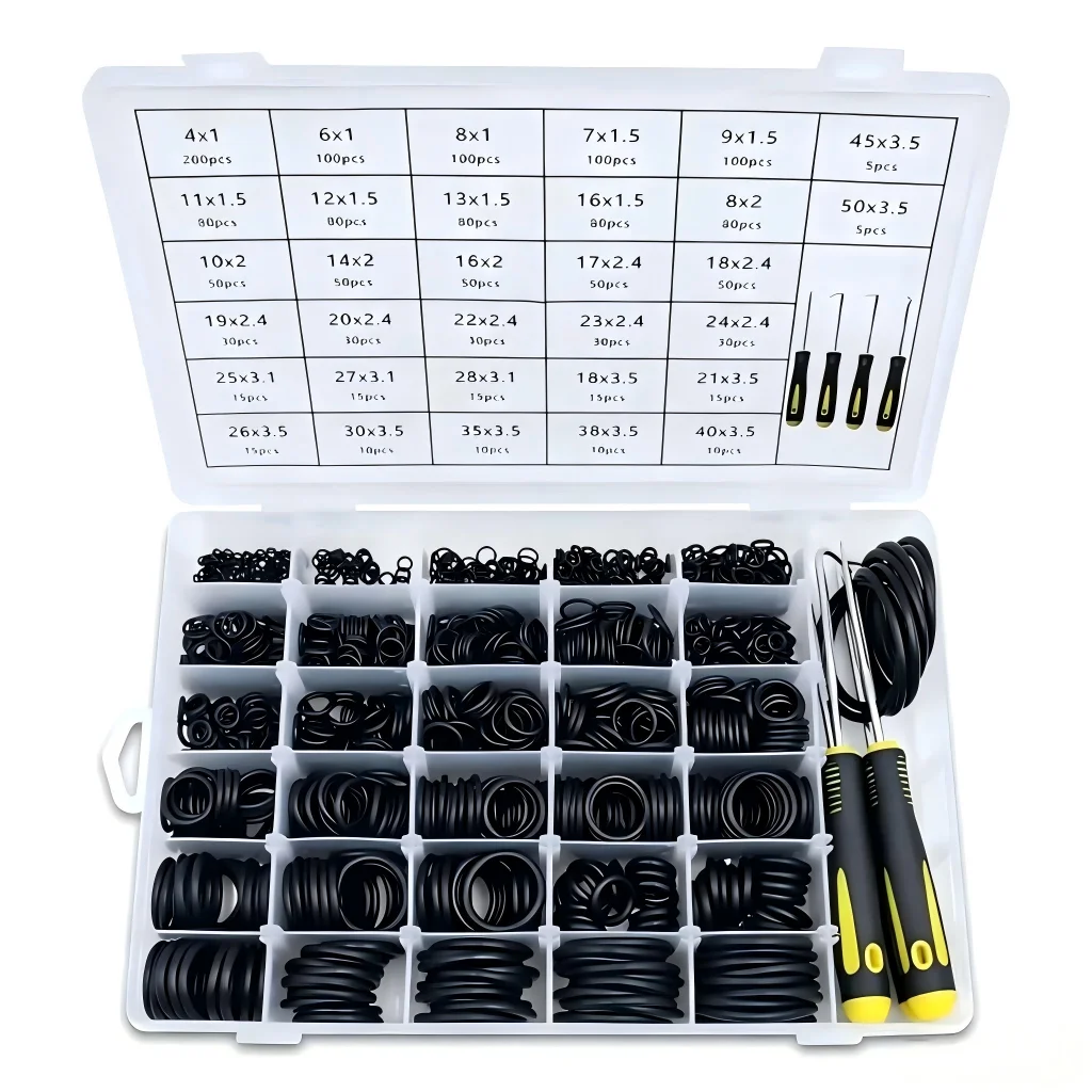 1540Pcs O-Ring Kit Nitrile Rubber Seal Set 4-50mm With 4 Pick Tools For Automotive AC Compressor Fuel System Repair Assortment