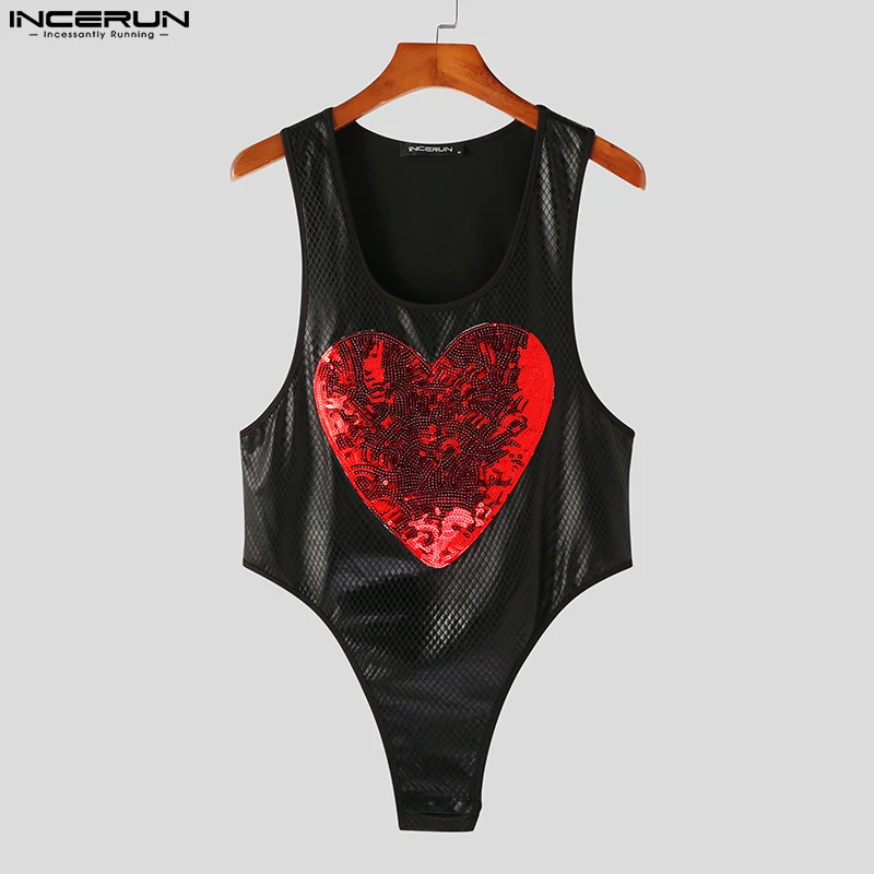 2023 Men Bodysuits Sparkling Sequin O-neck Sleeveless Rompers Tank Tops Streetwear Fitness Sexy Male Bodysuits S-5XL INCERUN