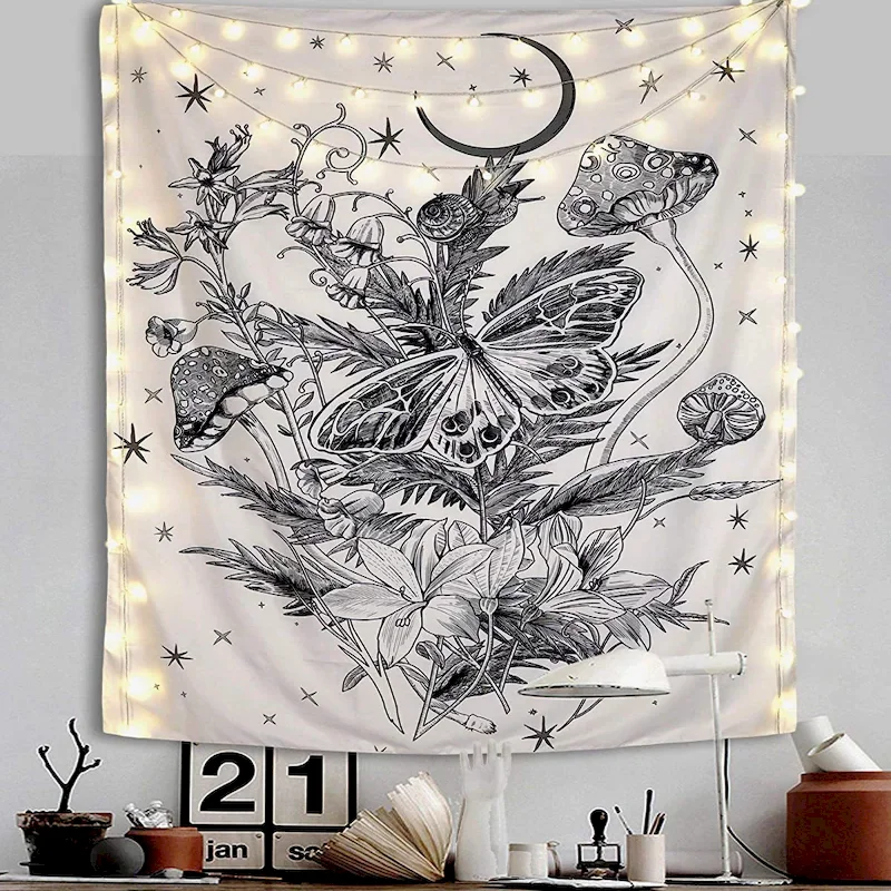 VIKAMA Mushroom Frog Trippy Hippie Tapestry Wall Hanging Aesthetic Room Decor for Bedroom Dorm Wall Art