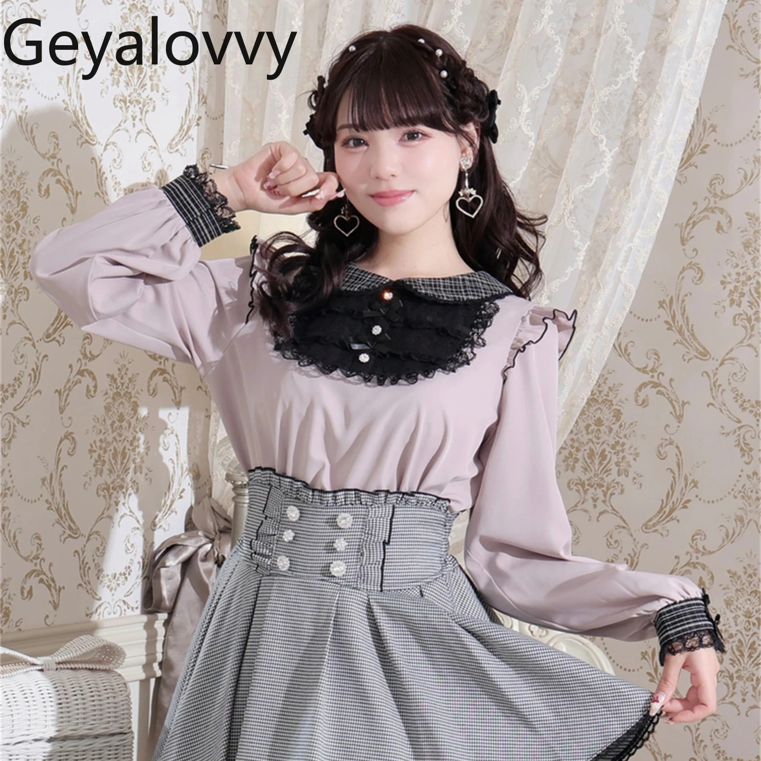 

Japanese Original New Casual Elegant Blouses Femme Mass-Produced Lace Long-Sleeve Shirt Sweet Spring Autumn Women's Tops