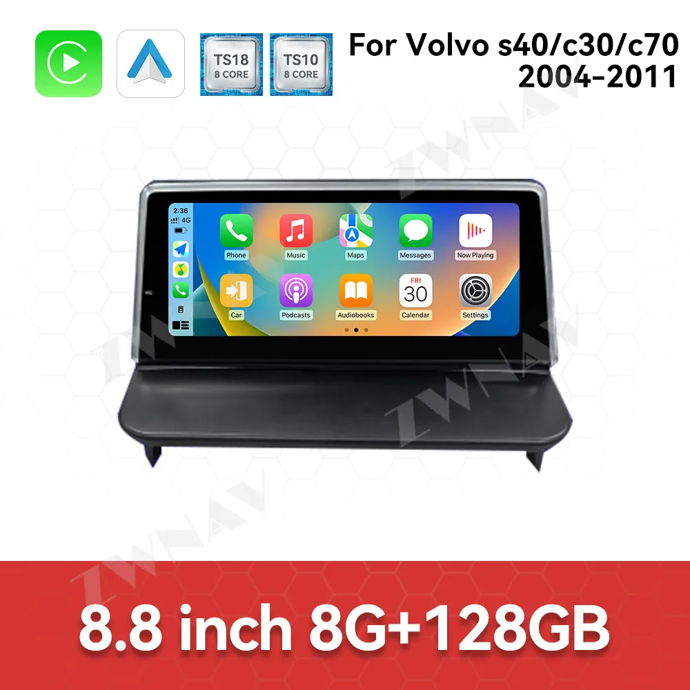 Pantalla de 8,8 "para Volvo s40 c30 c70 2004-2011 Android 14 Radio de coche reproductor estéreo Multimedia Carplay unidad principal de navegación GPS Auto