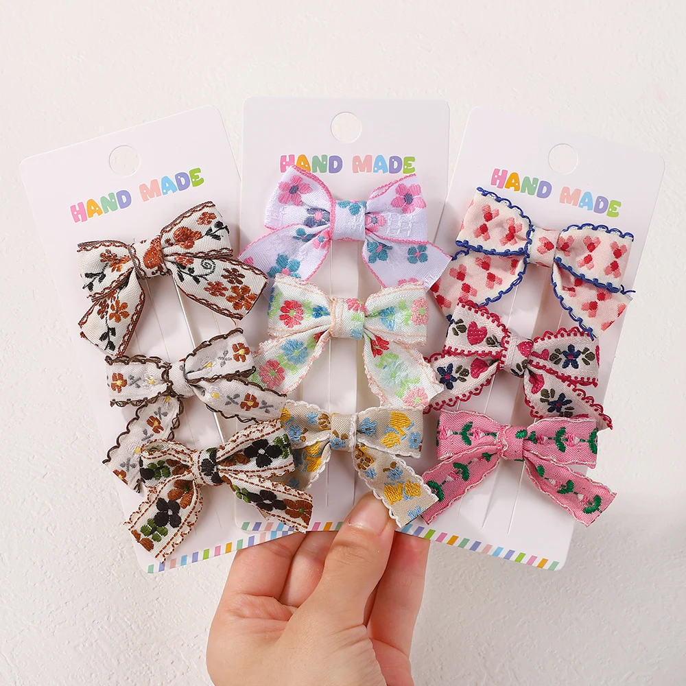 

3Pcs/set Lovely Floral Embroidery Bows Hair Clips for Baby Girls Trendy Handmade Headwear Flower Hairpins Kids Hair Accessories