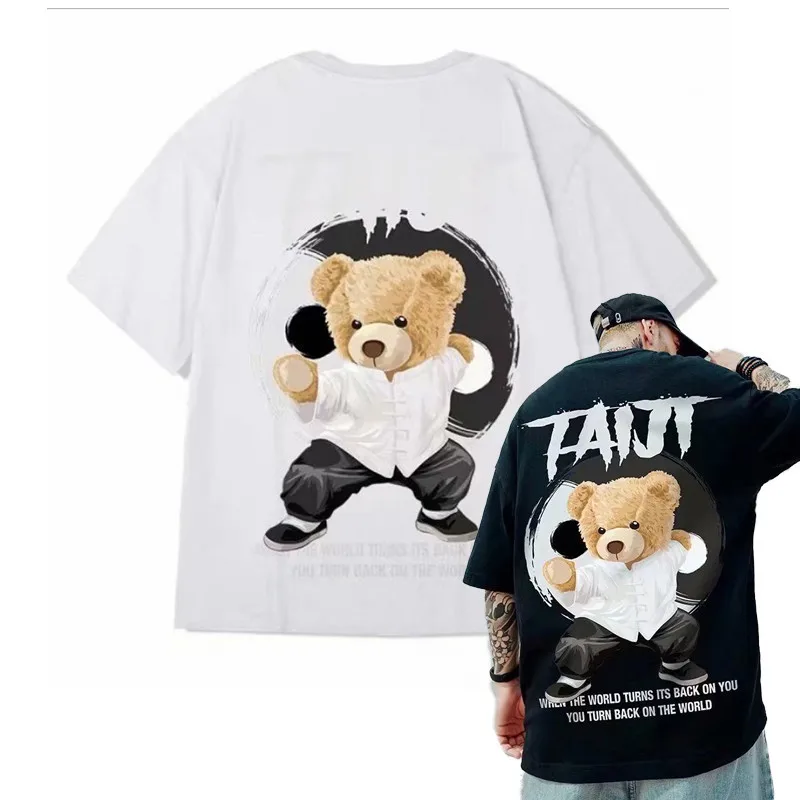 M-8XL Men Casual T-shirt Teenager Student Tee American Vintage Kung Fu Teddy Panda Print T-shirt Loose Large Size Large Top