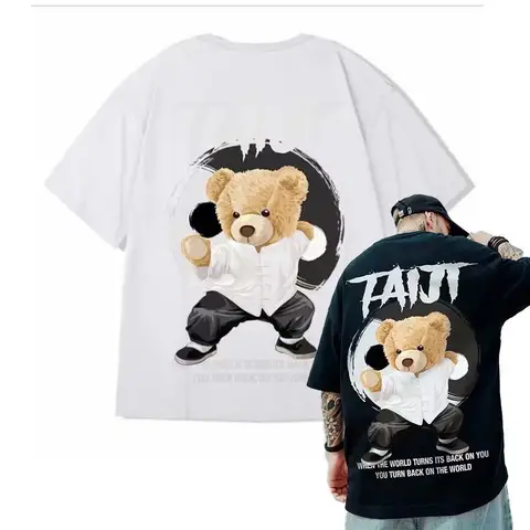 M-8XL Men Casual T-shirt Teenager Student Tee American Vintage Kung Fu Teddy Panda Print T-shirt Loose Large Size Large Top