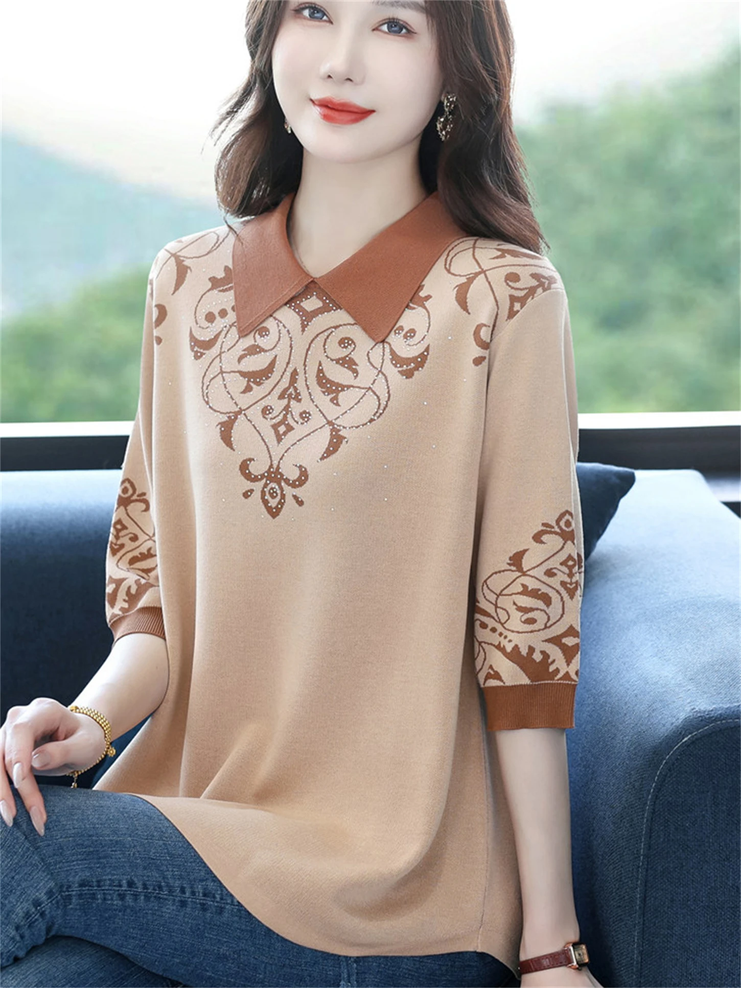 

Свободная трикотажная шерстяная основа irt f Sve Отложной воротник Faionable Autumn Faion для женщин среднего возраста и ly