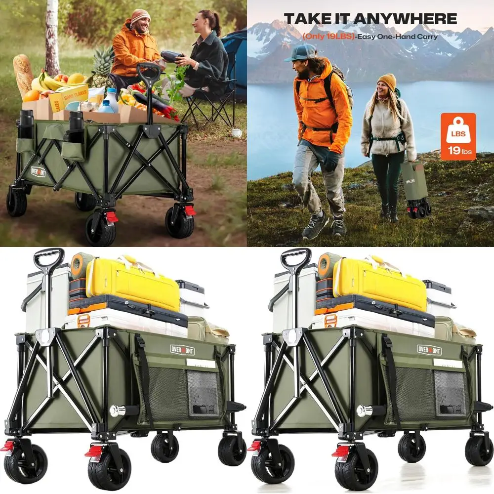 

Сверхпрочная складная тележка на 180 л с внедорожными колесами, грузоподъемность 360 фунтов, боковые карманы для активного отдыха и покупок