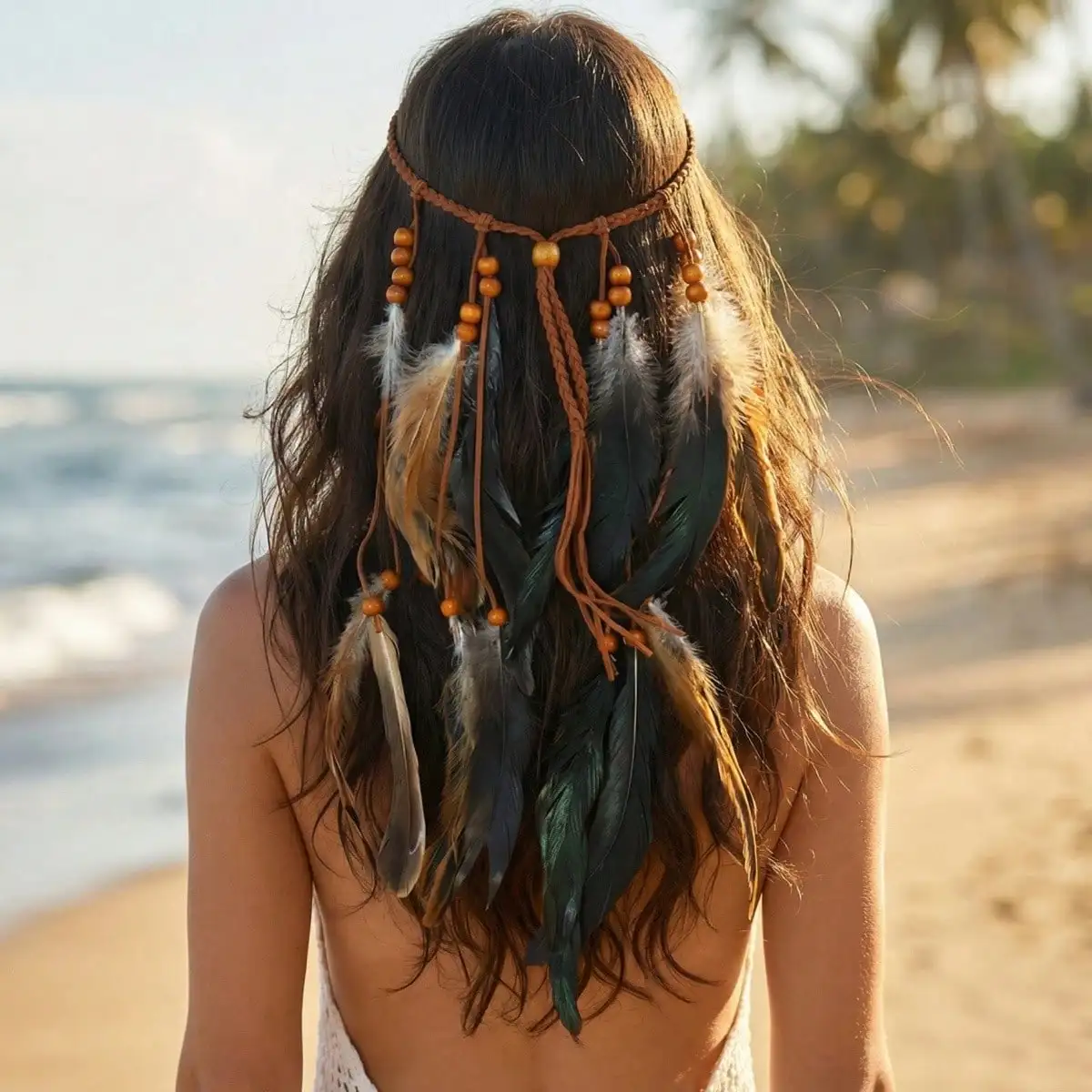 Indian Long Feathers Headdress Native Head Piece Boho Gypsy Hippie Feather Headband For Women Carnival Head Accessories