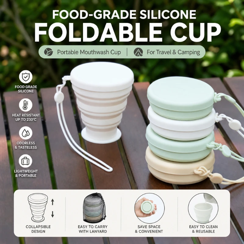 200 ml Foldable Silicone Cup with Lid, Suitable for Camping, Expandable Drinking Cup Set, Reusable, Suitable for Backpacking