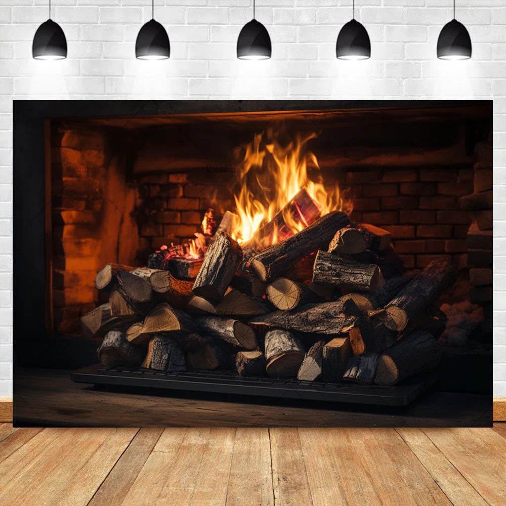 Winter Burning Flame Fireplace Photography Backdrop Custom Family Party Decor Banner Portrait Photocall Background Photo Studio