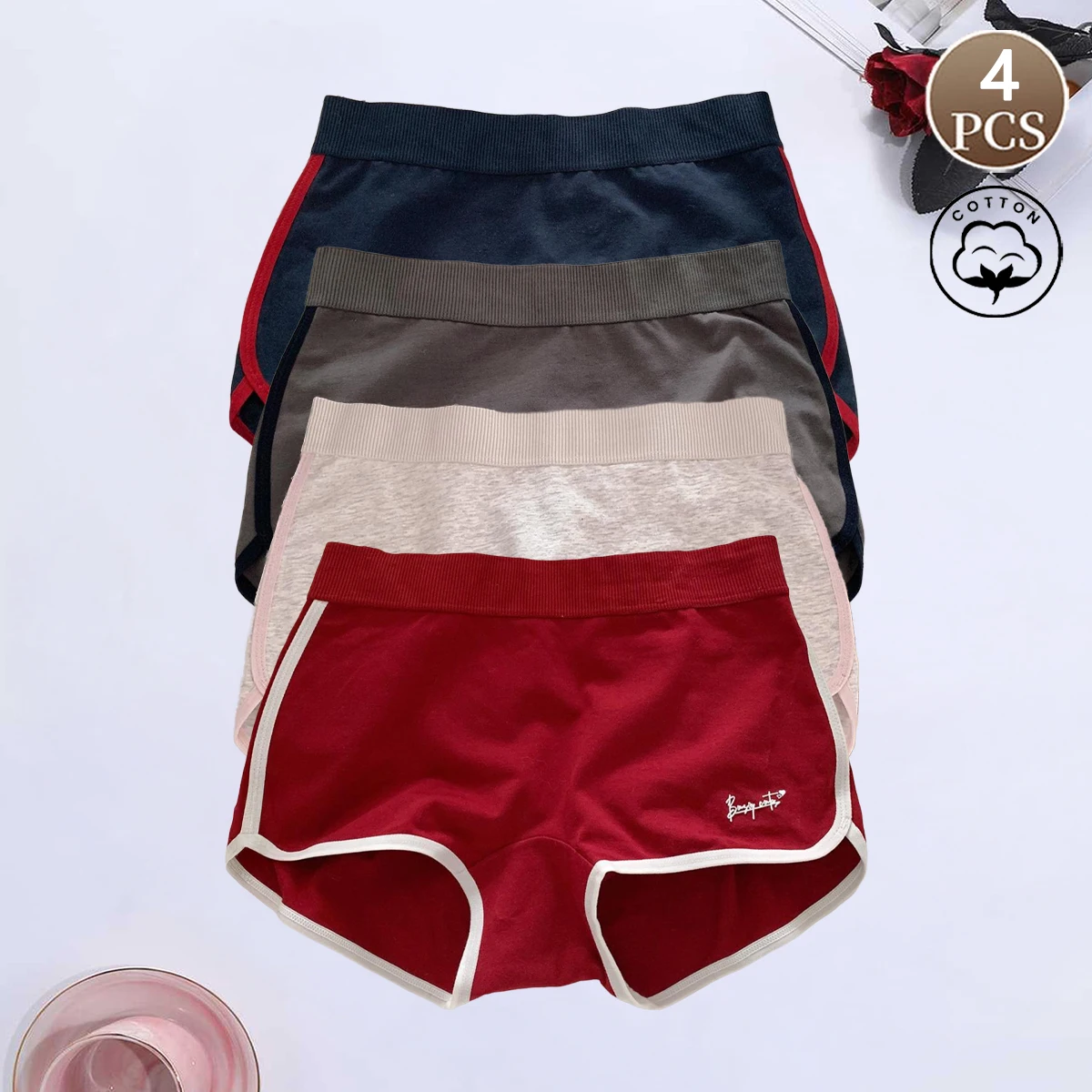 4PCS Women's Cotton Underwear, Ultra Soft Mid-Rise Boyshorts for All-Day Comfort, Perfect for Daily Wearect for Daily Wear