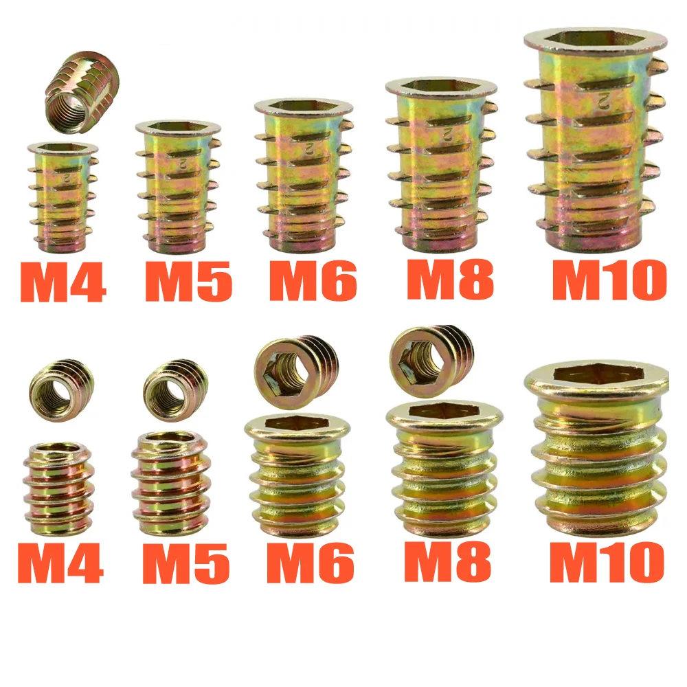 M4 M5 M6 M8 M10 Zinc Alloy Furniture Nut Hex Drive Insert Nuts T-Type Woodworking Wood Insertnut Table Desk Chair Bed Nutsert