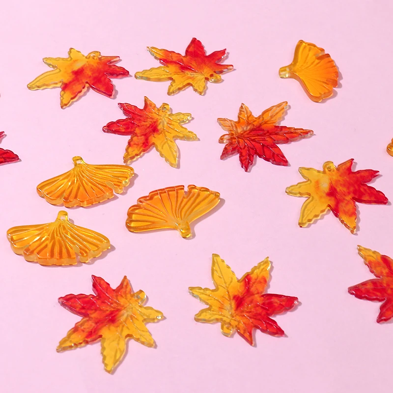 10pcs Beauty Maple Leaf Small Charms for DIY Jewelry Making Green Leaves Hand Made Resin Earring Keychain Hair Accessories