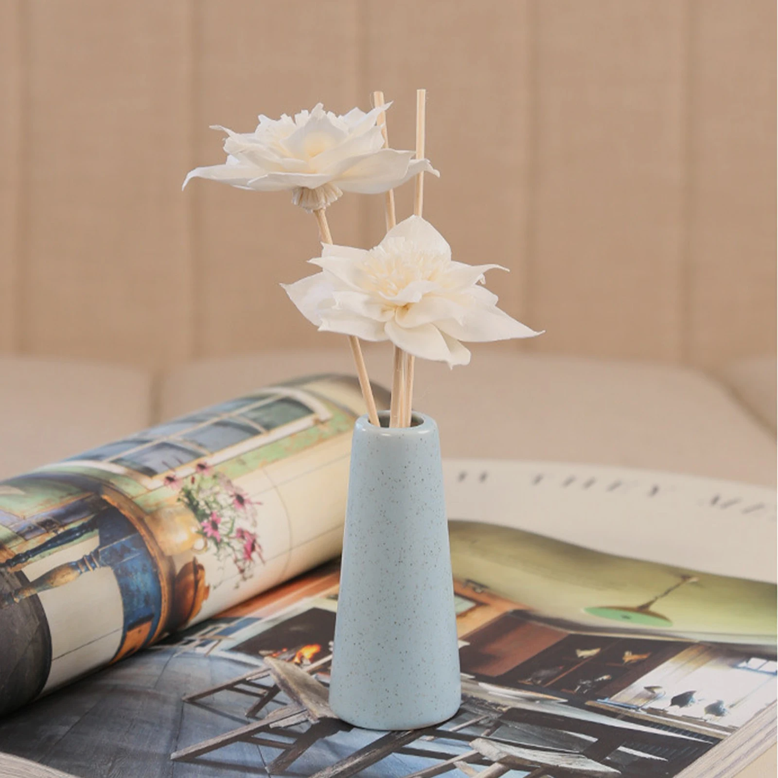 Bestseller 1Pc Clematis Sola Flower & 5Pcs Rattan Reed Diffuser Sticks - Aromatherapy EssentialOil Refill for Home Office Decor
