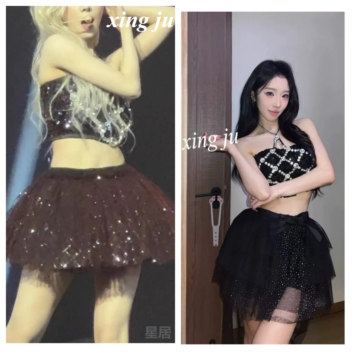 

Black Rhinestone Halter Vest Women Kpop Sexy Sequin Short Skirt Satge Outfits Singer Jazz Dancer Costume Nightclub Dj Dance Wear