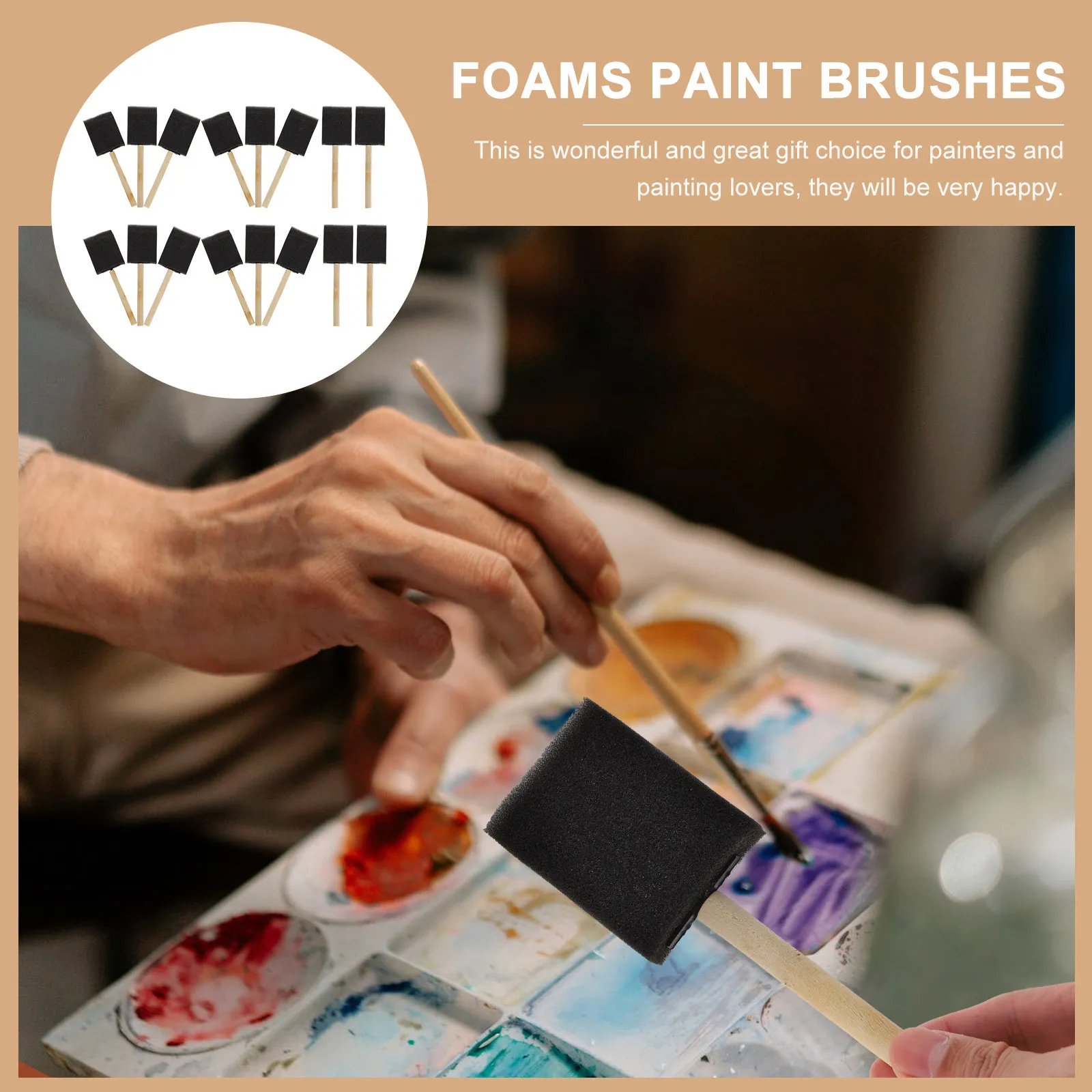 16Pcs Kids Sponge Painting Brush Set Premium Wooden Handle for Children's Art Drawing DIY Crafts Watercolor Acrylic Oil Gouache