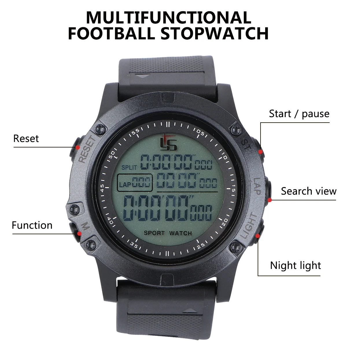 Relojes multifunción para árbitro de fútbol, cronógrafo de cuenta atrás, negro