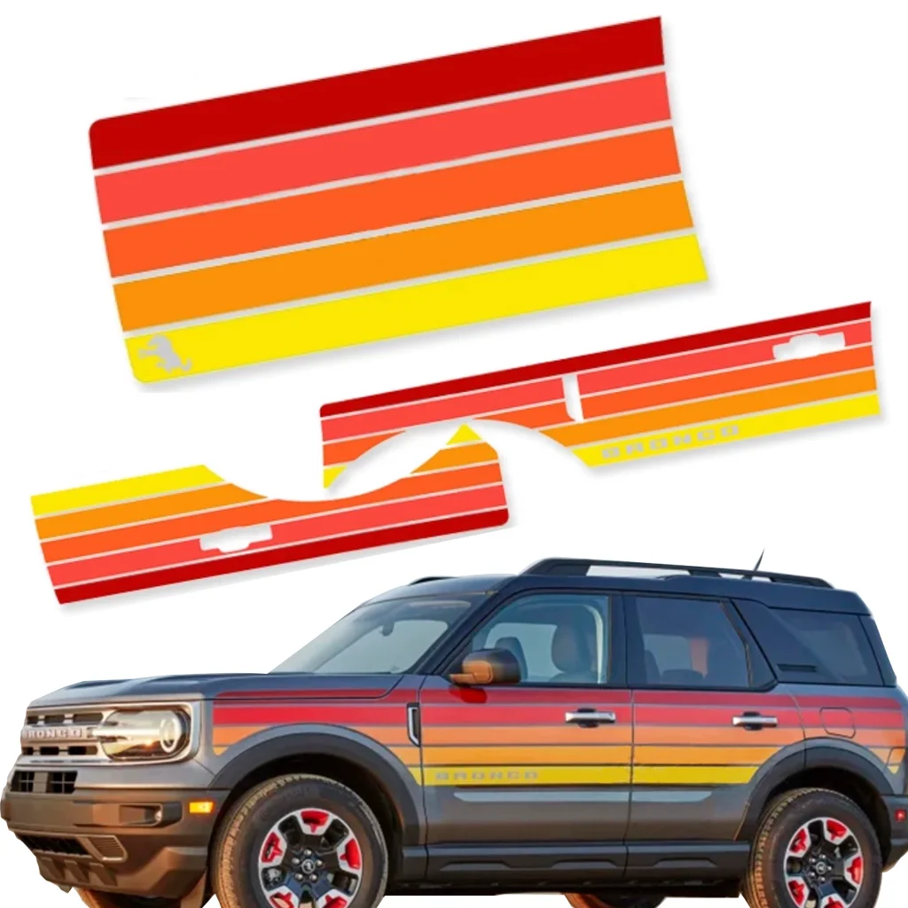 

Retro Sunset Orange Red Car Sticker Waist Line Stripe Head Hood Graphics Decal Vinyl Wrap Precut Overlay for Ford Bronco Sport