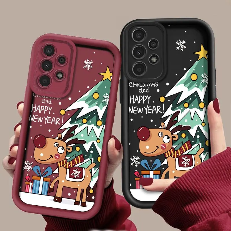 Cute Deer Christmas Tree Pattern Phone Case Suitable for Samsung GalaxyS26 S25 S24 S22 S21 S20FE/Ultra/Plus Anti Drop Back Cover