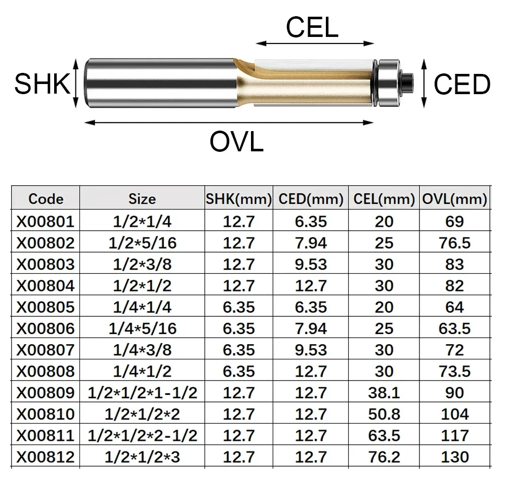 Tideway-brocas de enrutador de doble rodamiento para madera, vástago 1/2 1/4, herramientas de carpintería, cortador de fresado CNC
